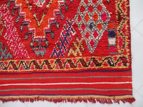 Vtg Red Moroccan Azilal Rug Handmade Area Boujad Berber Red Carpet Tribal Wool - Picture 20 of 24