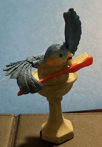 GALERIE II Blue Bird Bathing in Bird Bath Hanging Ornament - Picture 2 of 10