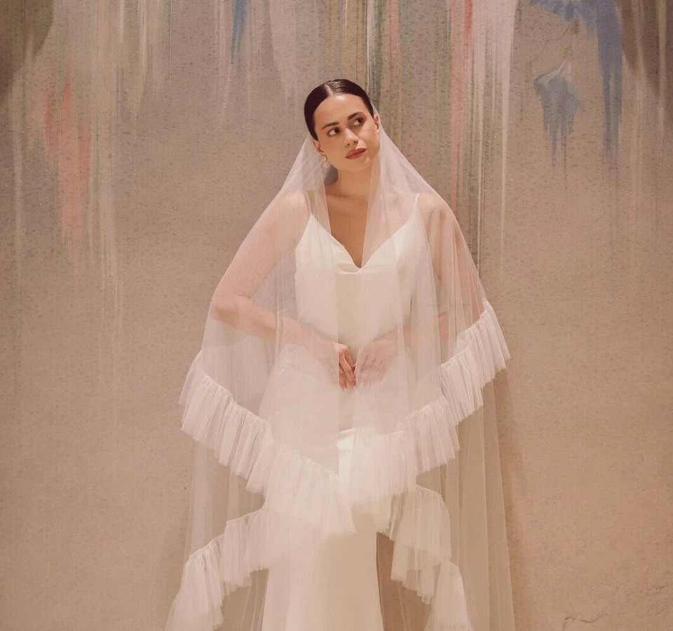 velo de novia volantes boda velo y rubor dos capas velo volantes ribete Foto 4 de 4