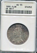 GREAT BRITAIN - SPECTACULAR QV SILVER FLORIN, 1890, KM# 762, ANACS AU 55