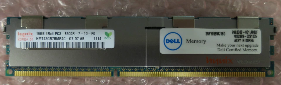 DELL SNPY898NC/16G 16GB Module 4Rx4 DDR3 PC3-8500R 1066MHz REG Memory R610 R710 - Image 1 of 1