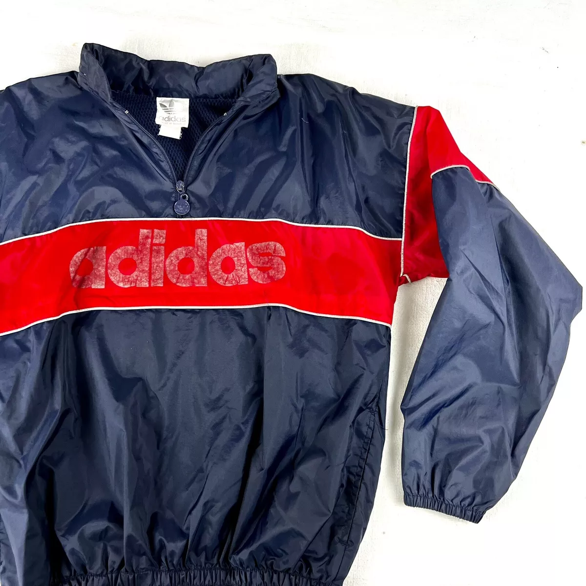 Vintage 90s Adidas Windbreaker Jacket M/L Nylon Zip Up ~ Reflective ￼blue  Red 🌟