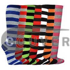 Women's Fashion Wide Multi-Striped Knee High Casual Tube Cotton Socks