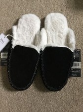 marks and spencer Sz 3 Ladies Moccasin Mules Black Real Suede Bnwt