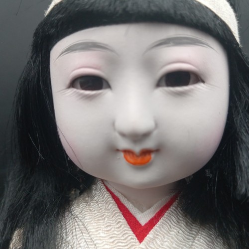 Vintage Japanese Geisha-Style 12" Doll on Stand Glass Eyes Porcelain Face Sword - Picture 2 of 11