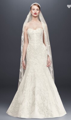 Oleg Cassini Satin Lace Strapless Wedding Dress | eBay
