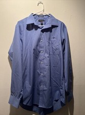 LANDS' END Chase Bank Men's Dress Shirt 16.5 35 L Blue Button Down Long Sleeve