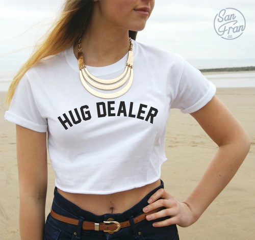 Camiseta Top Recortada Abrazo Distribuidor Tumblr Moda Dopa Fresco Botín Eslogan * |