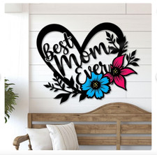 Personalized BEST MOM EVER Heart  Metal Sign Holiday Gift Idea  Wall Art Decor