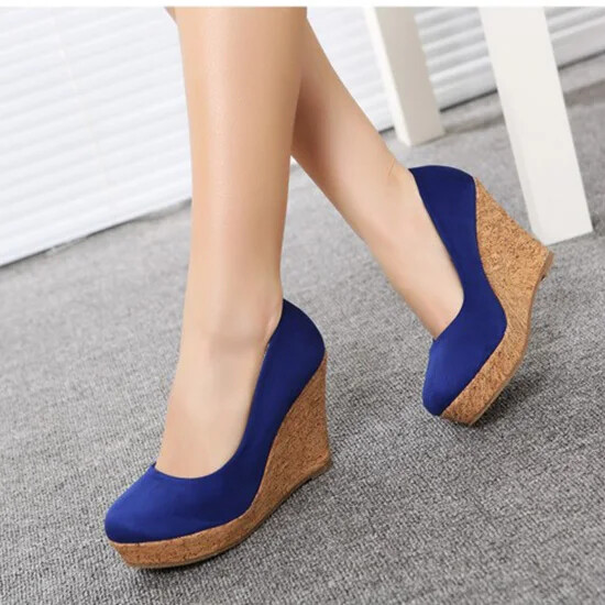 Women's Faux Suede Wedge Heels Platform Pumps for Wedding Party and Events-image