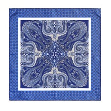 Men's 100 Silk Handkerchief Navy Blue Floral Paisley Pocket Square 53 53 CM