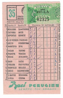 Card Totocalcio advertising cones Perugina year 1961/1962 no. 35