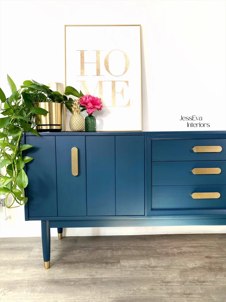 APARADOR AZUL MEDIADOS DE SIGLO MODERNO PLAN G / GABINETE DE BEBIDAS CÓCTELES / UNIDAD DE TV Foto 3 de 4