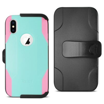 Reiko iPhone X/iPhone XS 3-in-1 Hybrid Heavy Duty Holster Combo Case in Mint Gre