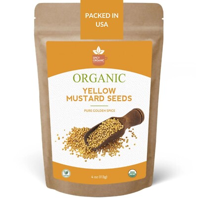 Certified Organic Whole Yellow Mustard Seed Spice for Cooking & Seasoning -8 OZ.