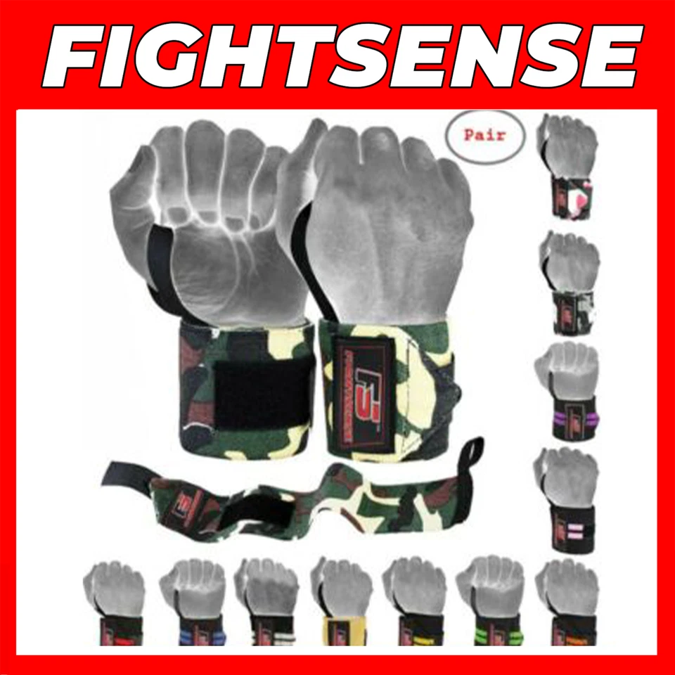 FIGHTSENSE Heavy Duty Wrist Wraps 12" PAIR Wrist Support Braces Weight Lifting