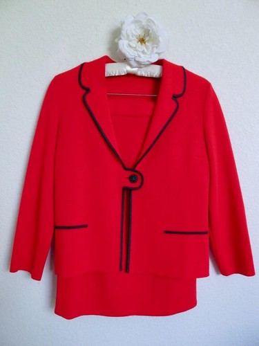 Vintage 60s 70s Wool Knit Skirt Suit XS 2 Red Gray Pencil Skirt Mod Butte Knit? - Picture 14 of 15