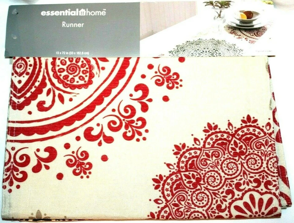 Essential Home Dallion Medallion Table Runner Neutral / Red / Multi 13 x 72" - Image 2 of 4