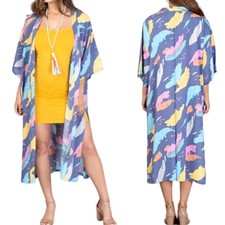New Unbranded Boutique Multi Color Viscose Flowy Lightweight Duster Kimono Os