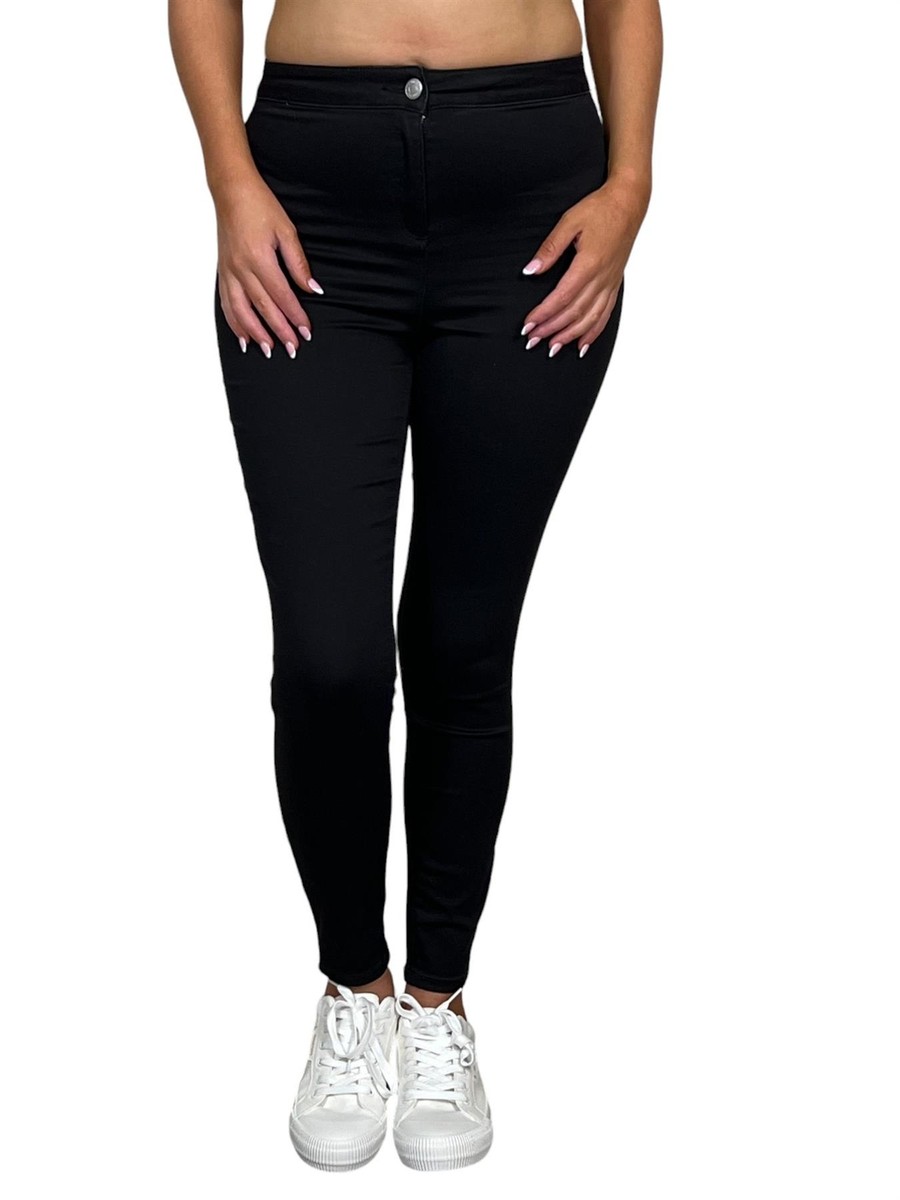 Ladies Pull On Elasticated Waist Stretch Black Jeggings Regular Petite Fit