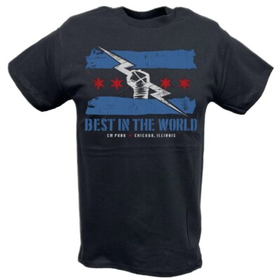 WWE CM Punk Return Blue Logo Flag Chicago T-Shirt