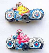 Modern Toys Japan BLUE  Silver RACING MOTORCYCLE 9cm Tin Friction Toy Nice 68 