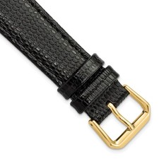 18mm 6.75" Short Black Lizard-Style Grain Leather Gold-tone Buckle Watch Band