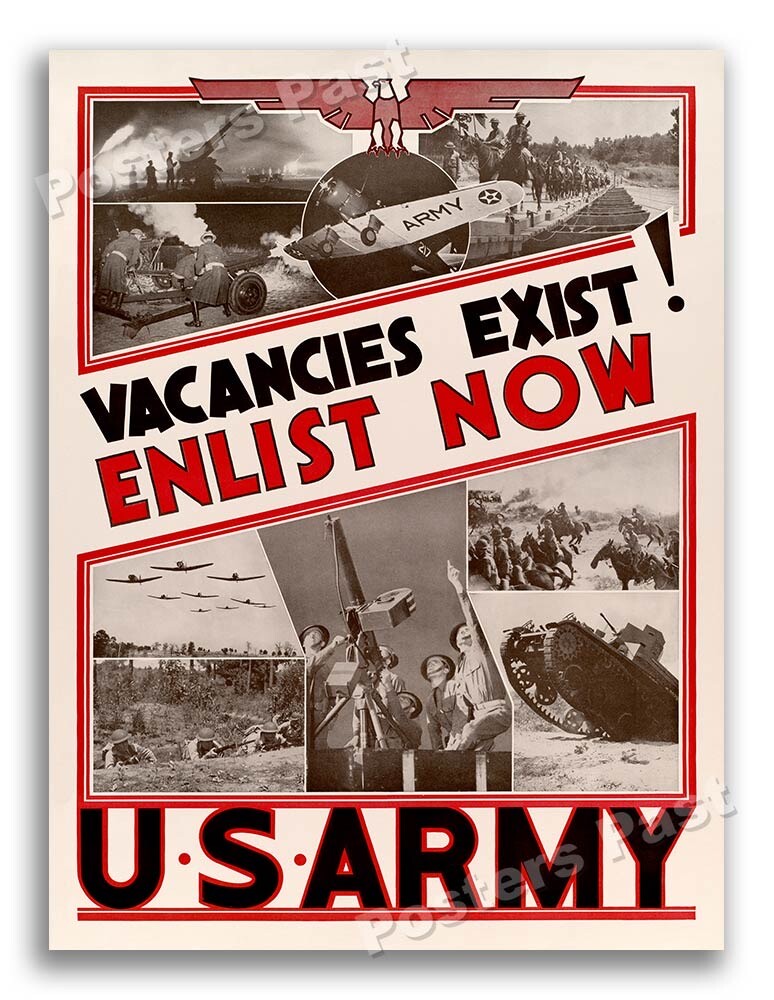 1940s US Army WW2 Vintage Recruiting Poster - 18x24 War Propaganda Art