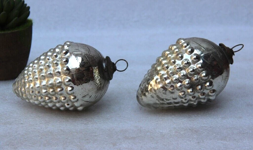 2 bolas/adorno de vidrio alemán pesado original de plata de 5"" vintage Foto 3 de 4