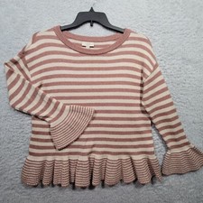 LOFT Sweater Small Ivory Pink Striped