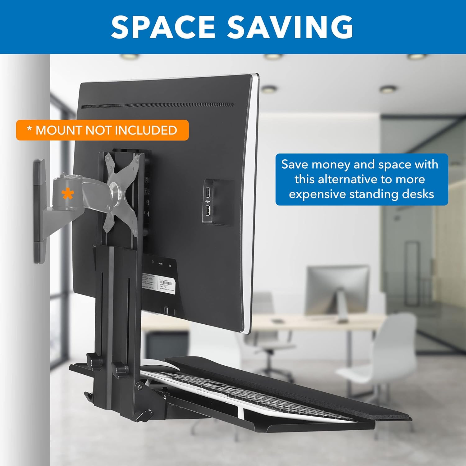 Monitor and Keyboard Wall Mount, Height Adjustable Standing VESA Keyboard Tray, 