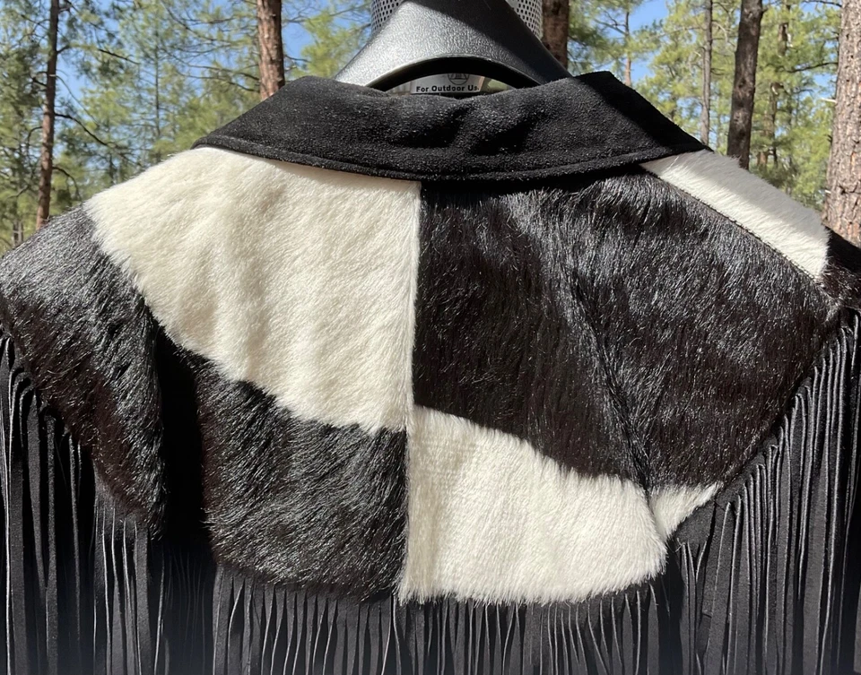 Chaqueta Vaquera Vintage Para Mujer Cuero Flecos Negra S Contempo Informal ¡RARA!! Foto 4 de 4