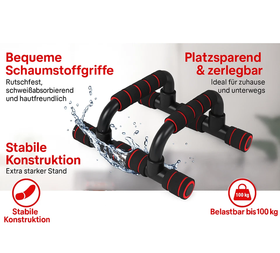 Liegestützgriffe Fitness Push Up Bars ZERLEGBAR Rutschfest Schwarz Rot Traglast - Bild 2 von 4