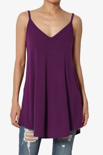 TheMogan Women's Scoop V Neck Stretch Draped Jersey Flared Camisole Tunic Top - Picture 123 of 302