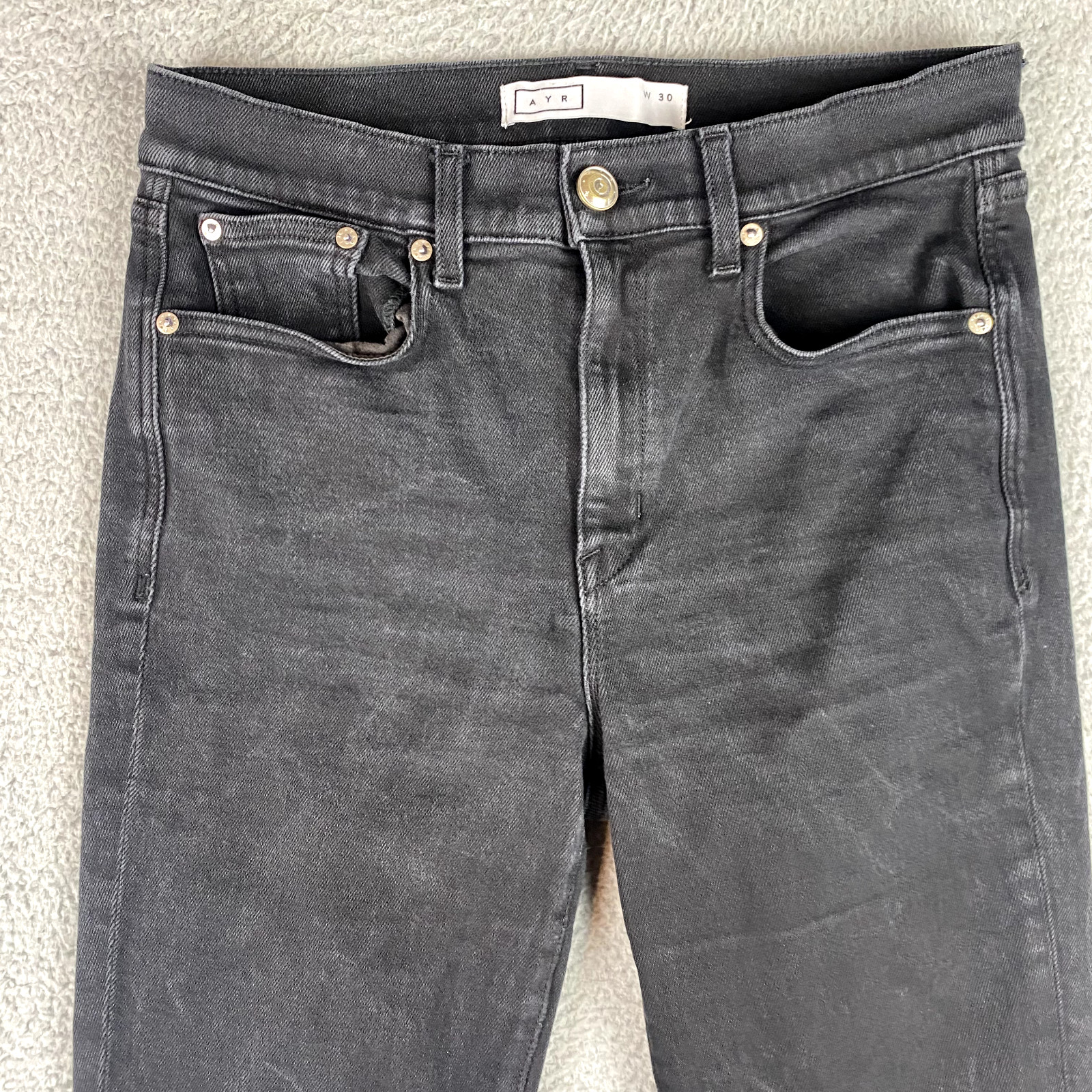 AYR Jeans Womens 30x27 Black Straight Stretch Designer Made in USA Grunge