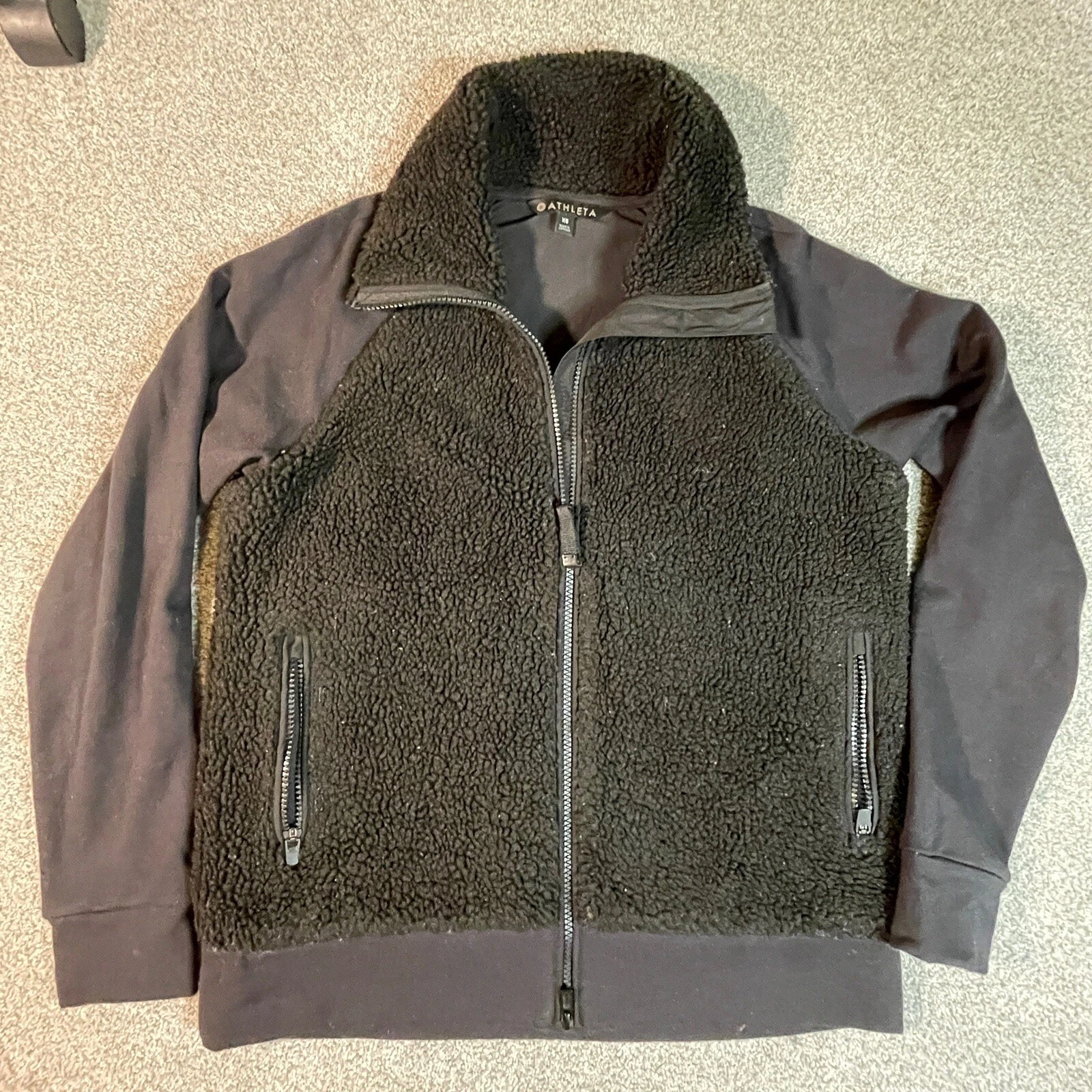 ATHLETA Range Sherpa Full Zip Up Zip Side Pockets Black Fleece Jacket Size XS