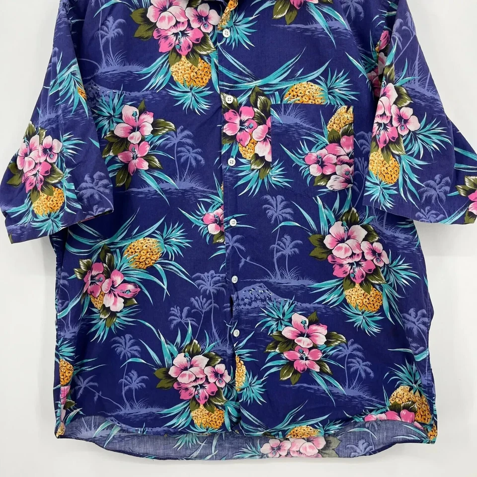 Camisa Hawaiana Nautica Para Hombre L Púrpura Estampado Floral De Colección Años 90 Algodón Manga Corta Foto 3 de 4