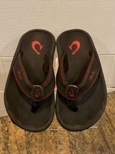 Olukai Ohana K Flip Flop Sandals Youth Size 9/10 Thong Sandals Black Red EUC