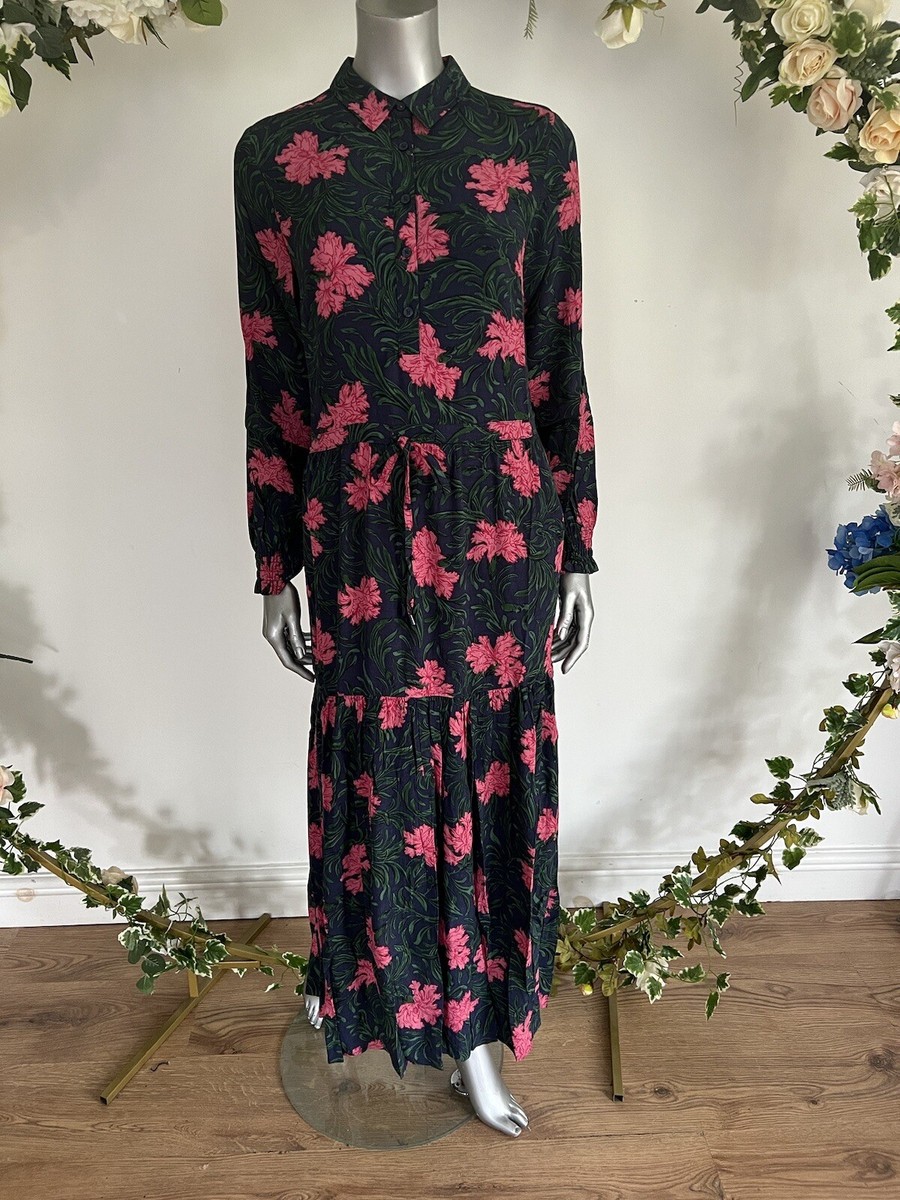 JOULES Harper Shirt Dress Size 10 Navy Green Floral Tiered Long