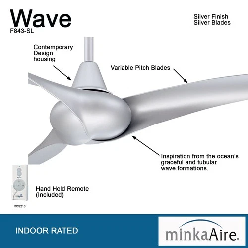 Minka Aire Wave 52" Ceiling Fan - Silver 3-Blade Remote Control - Picture 5 of 5