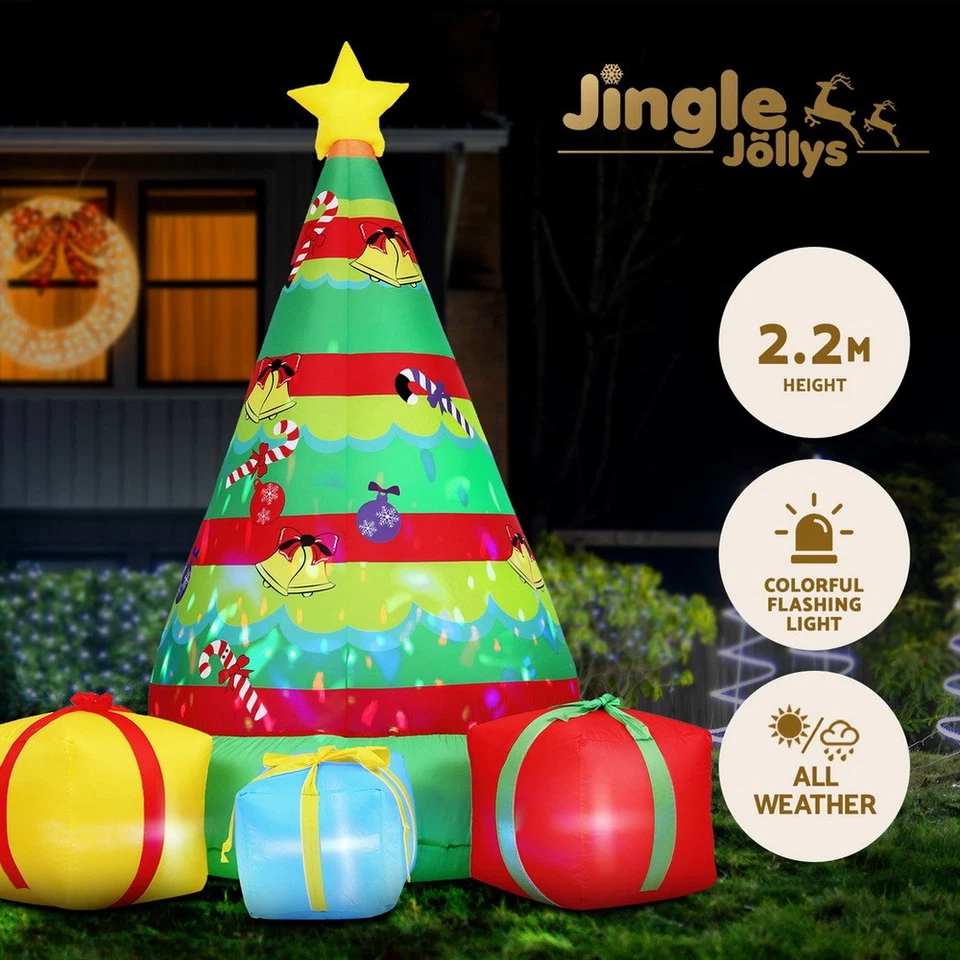 Jingle Jollys Christmas Inflatable Gift Tree 2.2M Flashing Light Decorations
