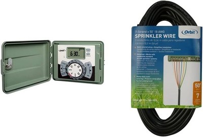 57896 6-Station Outdoor Swing Panel Sprinkler System Timer Green & 57092 7Strd