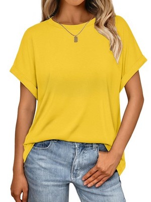 Damen T-Shirt Kurzarm Loose Fit T-Shirt Rundhals Weites Oberteil Damen
