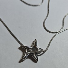 Silver Tone Starfish Pendant Charm Necklace, Snake Chain, Sea Theme, Lobster Cl…