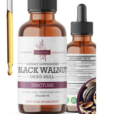 Black Walnut Hull Tincture   Natural Detox & Digestive 2 Fl Oz (Pack of 1)