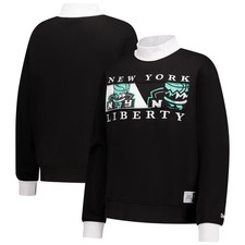 Women's New Era  Black New York Liberty Split Cropped Mock Neck Fleece
