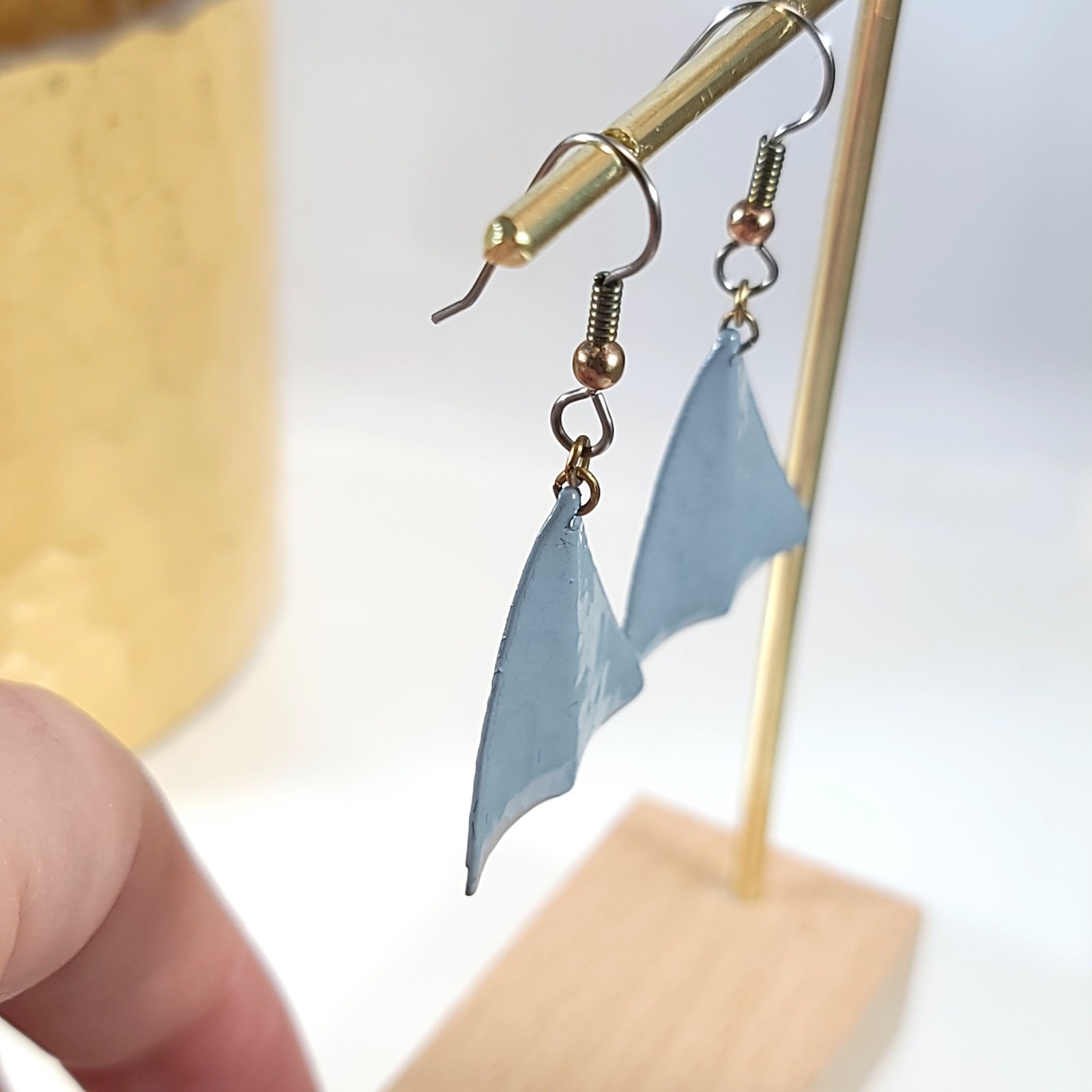 Blue Geometric Triangular Dangle Earrings, Minima… - image 5