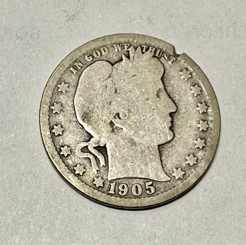 1905-O Barber Quarter. 90% Silver. Good Condition. Charity Auction.