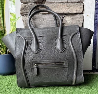 Celine Luggage Tote Calfskin Rolled Top Handle Signature Curved Framing