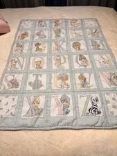 Handmade Multicolor Precious Moments Alphabet ABC Nursery Quilt 41  x31  Vtg